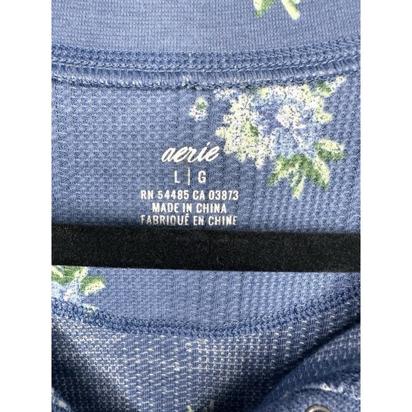 Aerie Waffle Knit Thermal Henley Shirt Women's Large Floral Long Sleeve Snap - Picture 8 of 10